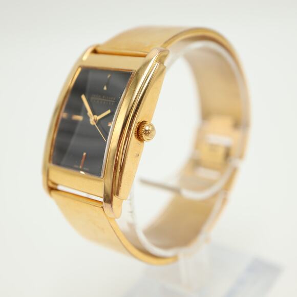 Joan Rivers Gold Tone Black Dial Womens Tank Watch Cuff Bracelet w New Battery - Picture 9 of 13